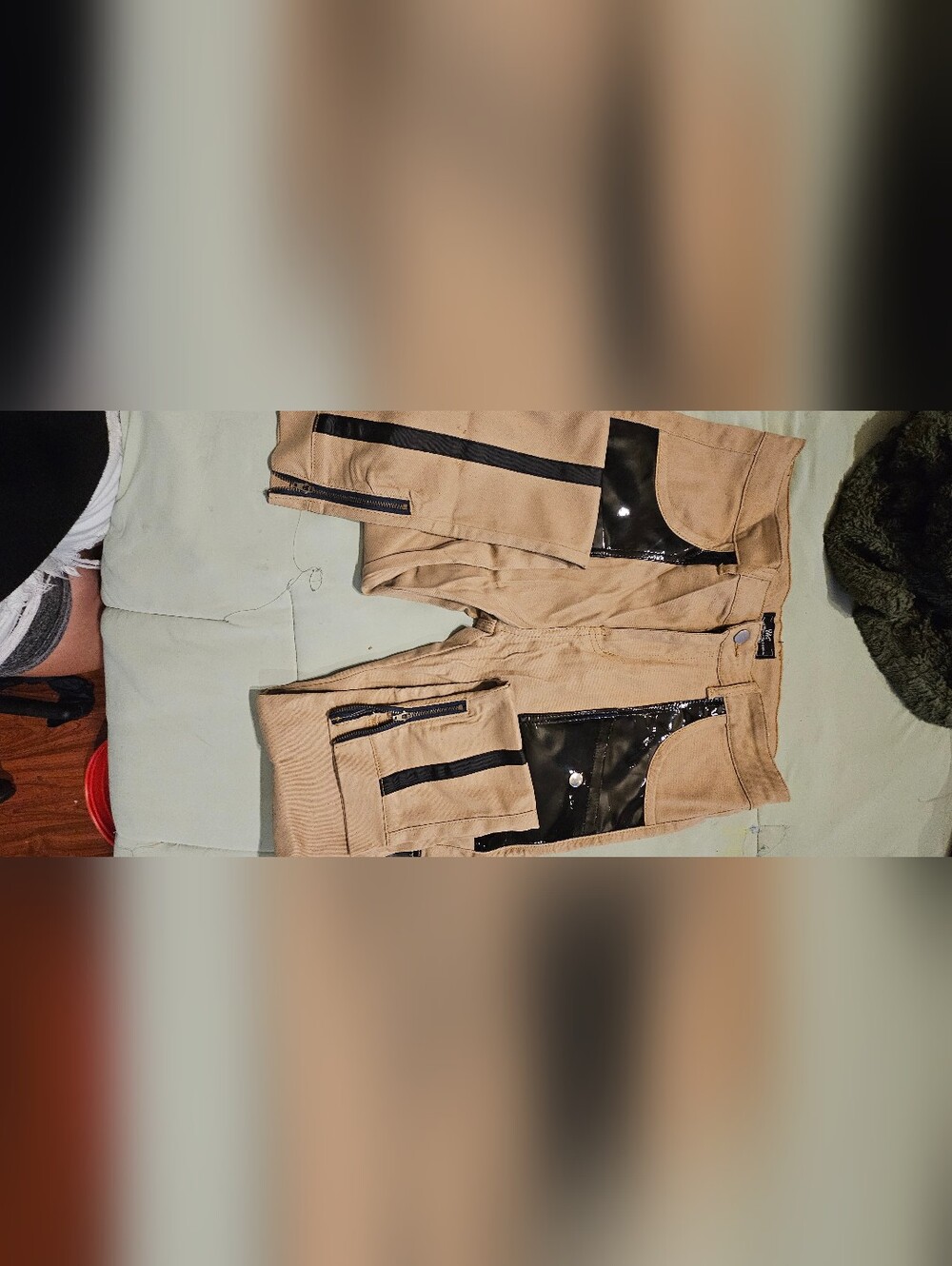 Fashion Nova Men's Cargo Pants in Tan with Black Trim